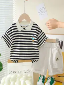 INCLUD Boys Striped Polo Collar T-Shirt With Shorts