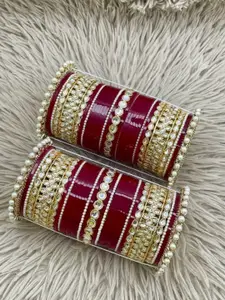T4 JEWELS Set Of 2 Gold-Plated Stone-Studded Bangles