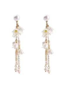 Celestique Pearls Beaded Floral Shaped Korean Drop Earrings