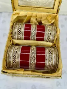 T4 JEWELS Set Of 2 Gold-Plated Kundan Studded Bridal Chuda Bangles