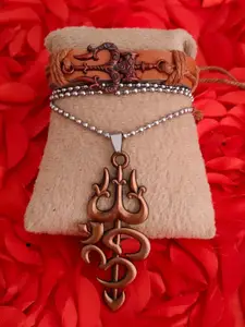 M Men Style Stainless Steel Gold-Plated Contemporary Pendant With Bracelet