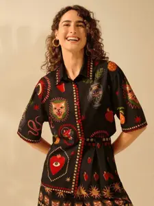 BAESD Women Comfort Oversized Fit Abstract Printed Spread Collar Cotton Casual Shirt