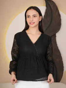 69 FASHION STREET Casual V-neck Geometric Net Top