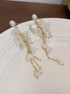 Celestique Pearls Beaded Floral Shaped Korean Drop Earrings
