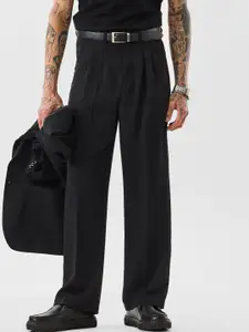 Snitch Men Black Mid-Rise Relaxed Fit Trouser