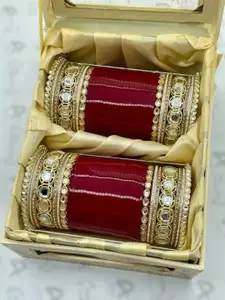 T4 JEWELS Set Of 2 Gold-Plated Stone-Studded Bangles