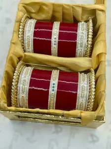 T4 JEWELS Set Of 2 Gold-Plated Stone-Studded Bangles