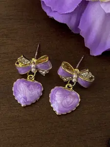 KRENOZ Gold-Plated Artificial Stones Studded Heart Shaped Drop Earrings