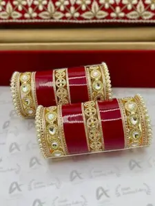 T4 JEWELS Set Of 2 Gold-Plated Stone-Studded Bangles