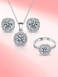 Peora Silver-Plated Cubic Zirconia Studded Jewellery Set With Finger Ring