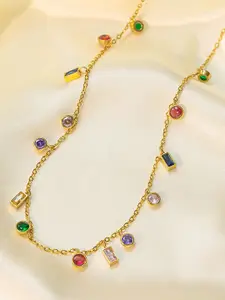 Peora Gold-Plated Crystal Stone Studded Necklace