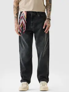 Snitch Men Dark Grey Mid-Rise Baggy Jeans
