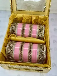 T4 JEWELS Set Of 2 Gold-Plated American Diamond Studded Bridal Chuda Bangles