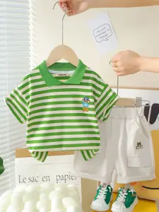 INCLUD Boys Striped Polo Collar T-Shirt With Shorts