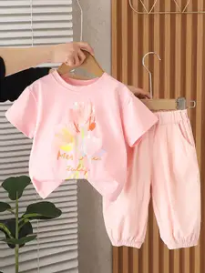 INCLUD Girls Printed Round Neck T-Shirt With Jogger