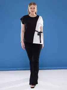 Trendyol Women Solid Colourblocked Cotton Top