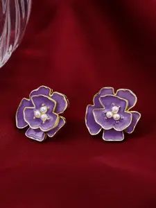 VAGHBHATT Gold-Plated Pearls Studded Floral Shaped Studs