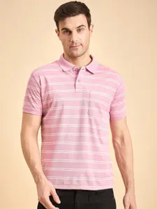 Duke Men Striped Polo Collar Pockets Cotton T-shirt