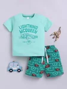 LITTLE NINJA Boys Printed Pure Cotton T-shirt With Shorts