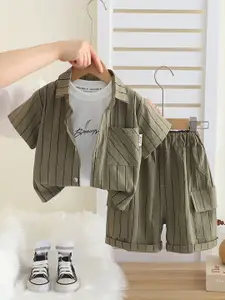 INCLUD Boys Striped Short Sleeves Shirt With T-Shirt And Cargo Shorts