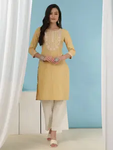 AKIMIA Women Striped Mirror Work Khadi Handloom Kurta