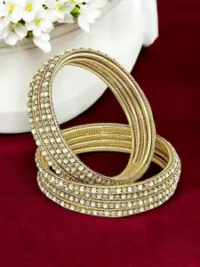 FEMMIBELLA Set Of 8 Gold-Plated CZ Studded Thread Bangles