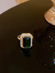 BLACKBOX Gold-Plated Cubic Zirconia Studded Adjustable Finger Ring