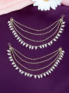 PRIVIU Gold-Plated Artificial Beaded 4 Layered Contemporary Ear Cuff