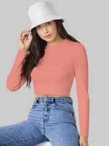 Dream Beauty Fashion Women Round Neck Long Sleeves Fitted Crop Top