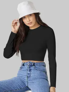 Dream Beauty Fashion Solid Black Round Neck Crop Top
