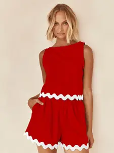 all about you Ruffle Waves Round Neck Top With Shorts Co-Ords