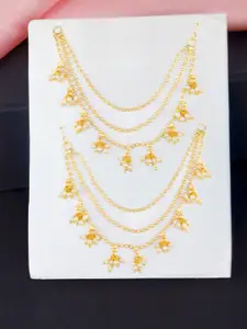 PRIVIU Gold-Plated Artificial Beaded 3 Layered Contemporary Ear Cuff