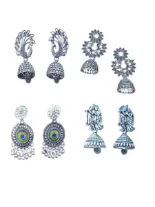 JMBW INTERNATIONAL Set Of 4 Silver-Plated Dome Shaped Jhumkas
