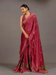 KALINI Floral Foil Printed Sequinned Saree