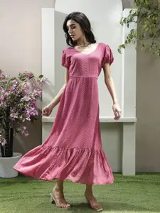 Athena Women Puff Sleeve Fit & Flare Dress