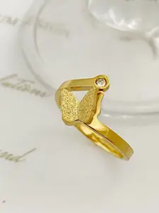 BLACKBOX Gold-Plated Cubic Zirconia Studded Adjustable Finger Ring