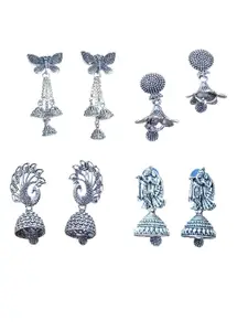 JMBW INTERNATIONAL Set Of 4 Silver-Plated Dome Shaped Oxidised Jhumkas