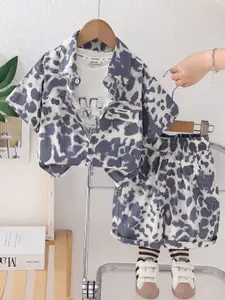 INCLUD Boys Printed Shirt Collar T-shirt and Shirt With Shorts