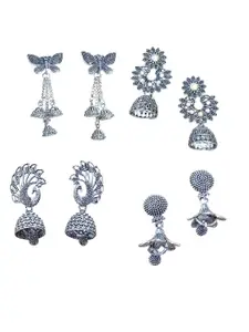 JMBW INTERNATIONAL Set Of 4 Silver-Plated Oxidised Dome Shaped Jhumkas