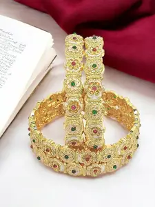 FEMMIBELLA Set Of 4 Gold-Plated Meenakari Floral Design Bangles