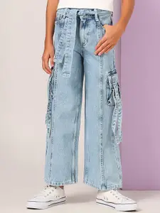 U.S. Polo Assn. Kids Girls Wide Leg Mid-Rise Heavy Fade Stretchable Jeans