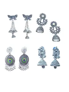 JMBW INTERNATIONAL Set Of 4 Silver-Plated Dome Shaped Jhumkas