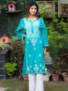 Rangreza Ethnic Alifa Floral Embroidered Chikankari Pure Cotton Kurta