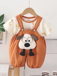 INCLUD Boys Printed T-Shirt With Embroidered Dungaree