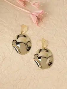 DressBerry Gold-Plated Textured Circular Drop Earrings