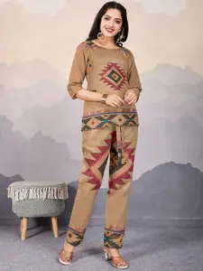 Krimmple Printed Round Neck Top with Trousers Co-Ords