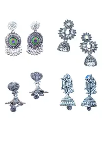 JMBW INTERNATIONAL Set Of 4 Silver-Plated Oxidized Dome Shaped Jhumkas
