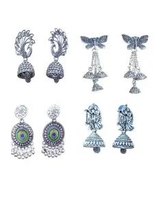JMBW INTERNATIONAL Set Of 4 Silver-Plated Oxidised Dome Shaped Jhumkas