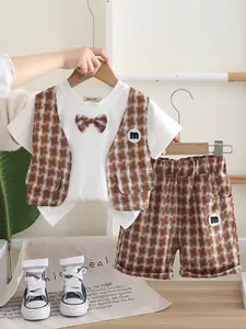 INCLUD Boys Round Neck Attached Waistcoat T-Shirt With Shorts