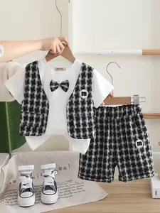 INCLUD Boys Round Neck T-shirt With Shorts And Waistcoat